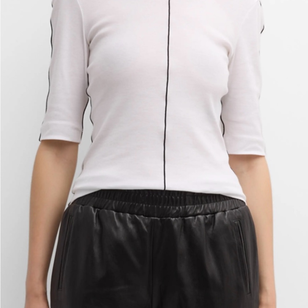 Rosetta Getty Contrast Seam Short-Sleeve Rib Jersey White T-Shirt Size S…
